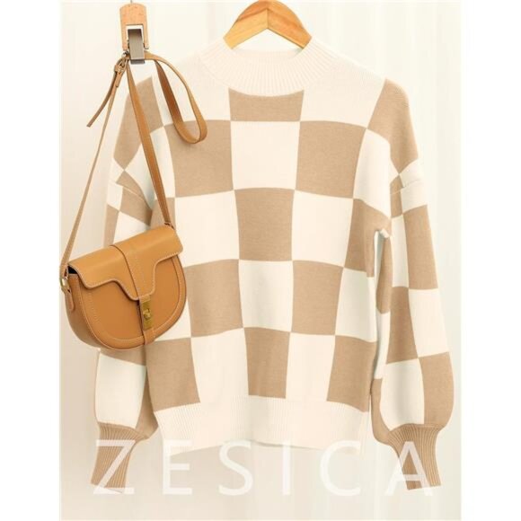 2024 Women's Fall Turtleneck Striped Ribbed Knit Pullover Sweater - Long‎ Sleeve - Picture 4 of 7